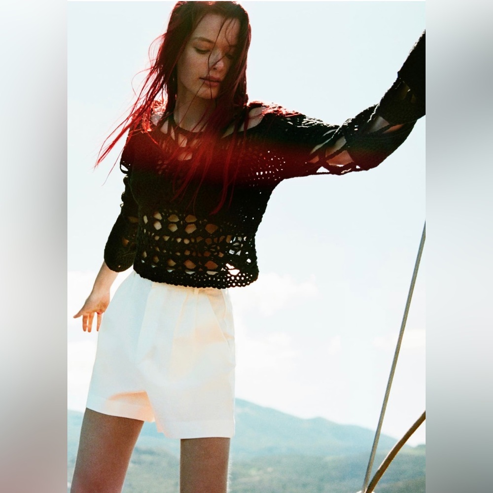 Linen blend white bermuda shorts ZARA XS